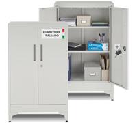 tectake® Set da 2 Armadietto in Metallo Portadocumenti in Acciaio, 60x40x100 cm, 3 Ripiani Regolabili, Chiusura Magnetica e Chiave, Scaffale Metallo Garage, Mobile Ufficio, Piedini Regolabili - Grigio