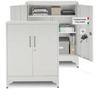 tectake® Set da 2 Armadietto in Metallo Portadocumenti in Acciaio, 80x40x100 cm, 3 Ripiani Regolabili, Chiusura Magnetica e Chiave, Scaffale Metallo Garage, Mobile Ufficio, Piedini Regolabili - Grigio