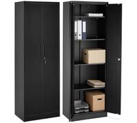 tectake® Set da 2 Armadio due Ante Portadocumenti in Acciaio, 60 x 40 x 180,5 cm, 5 Ripiani Regolabili, Serratura Magnetica e Chiave, Scaffale Metallo Garage, Mobile Ufficio, Piedini Regolabili - nero