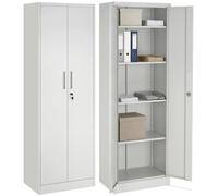 tectake® Set da 2 Armadio due Ante Portadocumenti in Acciaio, 60x40x180,5 cm, 5 Ripiani Regolabili, Serratura Magnetica e Chiave, Scaffale Metallo Garage, Mobile Ufficio, Piedini Regolabili - Grigio