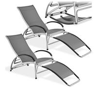 tectake® Set da 2 lettino prendisole 2in1, funzione sedia dondolo, schienale regolabile, struttura alluminio, superficie traspirante, sdraio da giardino, sedia a sdraio pieghevole - Antracite