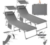 tectake® Set da 2 Lettini Prendisole Pieghevoli, Max 150 kg | Tettuccio Parasole Regolabile, Schienale Regolabile in 4 Posizioni con Cuscino Poggiatesta, Resistente ai Raggi UV, Grigio