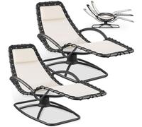 tectake® Set da 2 lettino prendisole ergonomico da giardino, sedia a sdraio reclinabile, poltrona a dondolo da esterno, lettino relax con poggiatesta, textilene traspirante, terrazzo, balcone -Beige