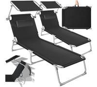 Set 2x Sedia Sdraio Parasole Esterno Arredamento Giardino Spiaggia Lettino Black