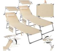 TecTake® Set di 2 Sdraio, Pieghevole, 4 Posizioni, Cuscino Poggiatesta, Idrorepellente, da Giardino, Lettino Prendisole, Arredo Giardino, Terrazzo, Sdraia da Balcone, Piscina e Spiaggia - Beige