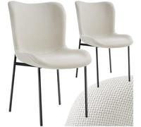 tectake® Set da 2 Poltrone in Stile Scandinavo, Seduta Ergonomica, Gambe in Acciaio, Cappucci Antiscivolo, Sedia Sala da Pranzo, Cucina, Sedia Soggiorno - Tessuto Bianco Avorio/Nero