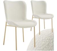 TecTake® Set da 2 Poltrone in Stile Scandinavo, Seduta Ergonomica, Gambe in Acciaio, Cappucci Antiscivolo, Sedia Sala da Pranzo, Cucina, Sedia Soggiorno - Bouclé Bianco/Oro