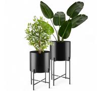 TecTake® Set da 2 Portapiante, Portavasi, Supporto Piante per Esterno, Giardino, Balcone e Interno, Acciaio Verniciato, Vasi Rimovibili con Cuscinetti Antiscivolo, Arredamento casa Vaso Piante - Nero