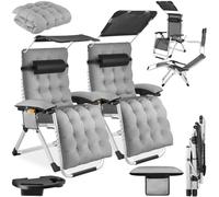 TecTake® Set da 2 Sdraio da Giardino, Sdraio Lettino Prendisole Richiudibile con Parasole, Sdraio Mare con Cuscino Poggiatesta, Tessuto Traspirante, Schienale Regolabile, Portaoggetti - Grigio Chiaro