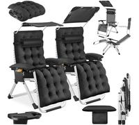 TecTake® Set da 2 Sdraio da Giardino, Sdraio Lettino Prendisole Richiudibile con Parasole, Sdraio Mare con Cuscino Poggiatesta, Tessuto Traspirante, Schienale Regolabile, Ripiano Portaoggetti - Nero