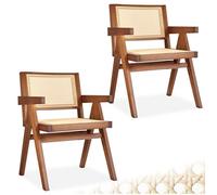 TecTake® Set da 2 Sedia da pranzo con braccioli, Sedie Cucina design retro, Poltroncina schienale largo, rattan ad intreccio viennese, struttura in legno massiccio, vernice protettiva - Rovere Scuro