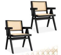 TecTake® Set da 2 Sedia da pranzo con braccioli, Sedie Cucina design retro, Poltroncina schienale largo, rattan ad intreccio viennese, struttura in legno massiccio, vernice protettiva - Rovere Nero