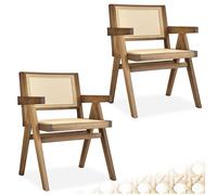 TecTake® Set da 2 Sedia da pranzo con braccioli, Sedie Cucina design retro, Poltroncina schienale largo, rattan ad intreccio viennese, struttura in legno massiccio, vernice protettiva - Rovere Chiaro