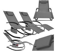 tectake® Set da 2 Sedie a dondolo, Lettino prendisole a Dondolo da giardino, Sdraio da Giardino, Cuscino Rimovibile, Telaio in Acciaio, Braccioli Imbottiti, tessuto Traspirante Idrorepellente - Grigio
