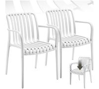 TecTake®, Set da 2 sedie da giardino impilabili, sedia giardino esterno in plastica, sedie da esterno, terrazzo, sedie polipropilene, poltrone moderne, cucina, mobili da esterno - Bianco