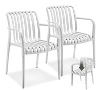 TecTake®, Set da 2 sedie da giardino impilabili, sedia giardino esterno in plastica, sedie da esterno, terrazzo, sedie polipropilene, poltrone moderne, cucina, mobili da esterno - Bianco