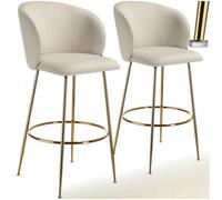 TecTake® Set da 2 Sgabelli, Sgabello da Bar alto con Schienale Imbottito in Velluto con poggiapiedi, Gambe in Acciaio Zincato, Piedini Antiscivolo, Per Cucina, Bar, Sgabello da Bistrot - Crema/Oro