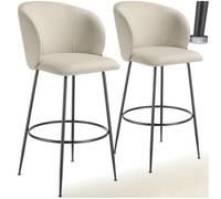 TecTake® Set da 2 Sgabelli, Sgabello da Bar alto con Schienale Imbottito in Velluto con poggiapiedi, Gambe in Acciaio Zincato, Piedini Antiscivolo, Per Cucina, Bar, Sgabello da Bistrot - Crema/Nero