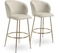 TecTake® Set da 2 Sgabelli, Sgabello da Bar alto con Schienale Imbottito in Velluto con poggiapiedi, Gambe in Acciaio Zincato, Piedini Antiscivolo, Per Cucina, Bar, Sgabello da Bistrot - Crema/Oro
