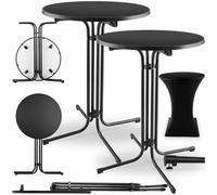 tectake® Set da 2 Tavolo Alto Pieghevole da Ristorante, Copertura 90 x 110 cm, Tavolo Bistrot, Tondo Pieghevole, Piano MDF Removibile, Telaio in Acciaio, Piedi in Plastica, Tavoli da Bar - Nero