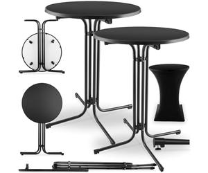 tectake® Set da 2 Tavolo Alto Pieghevole da Ristorante, Copertura 90 x 110 cm, Tavolo Bistrot, Tondo Pieghevole, Piano MDF Removibile, Telaio in Acciaio, Piedi in Plastica, Tavoli da Bar - Nero