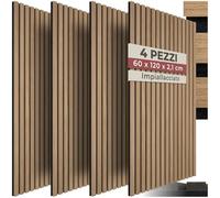 tectake® Set da 4 Pannelli Acustici, Effetto Legno, Feltro Fonoassorbente | MDF e Impiallacciatura in Legno, Montaggio con Colla o Viti, 60x120x 2,1 cm per Pannello, Peso 5, 4 kg, Rovere