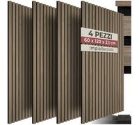 tectake® Set da 4 Pannelli Acustici, Effetto Legno, Feltro Fonoassorbente | MDF e Impiallacciatura in Legno, Montaggio con Colla o Viti, 60x120x 2,1 cm per Pannello, Peso 5, 4 kg, Rovere Scuro