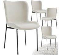 TecTake® Set da 4 Poltrone in Stile Scandinavo, Seduta Ergonomica, Gambe in Acciaio, Cappucci Antiscivolo, Sedia Sala da Pranzo, Cucina, Sedia Soggiorno - Tessuto Bianco Avorio/Nero