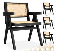 tectake® Set da 4 Sedia da pranzo con braccioli, Sedie Cucina Stile Boho, Poltroncina schienale largo, rattan ad intreccio viennese, struttura in legno massiccio, vernice protettiva - Rovere Nero