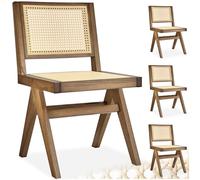 tectake® Set da 4 Sedia da pranzo senza braccioli, Sedie Cucina design retro, Poltroncina schienale largo, rattan ad intreccio viennese, struttura in legno massiccio vernice protettiva - Rovere Chiaro