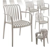 TecTake®, Set da 4 sedie da giardino impilabili, sedia giardino esterno in plastica, sedie da esterno, terrazzo, sedie polipropilene, poltrone moderne, cucina, mobili da esterno - Tortora
