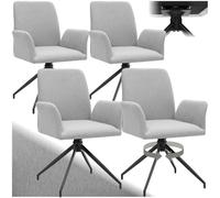 tectake® Set da 4 sedie sala da pranzo, sedia girevole 360 gradi, tessuto intrecciato, seduta imbottita, braccioli, gambe in acciaio, sedia ufficio, cucina, scrivania, poltrona ufficio - Grigio Chiaro