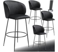 TecTake® Set da 4 Sgabelli, Sgabello da Bar alto con Schienale Imbottito in Velluto con poggiapiedi, Gambe in Acciaio Zincato, Piedini Antiscivolo, Per Cucina, Bar, Sgabello da Bistrot - Nero/Nero