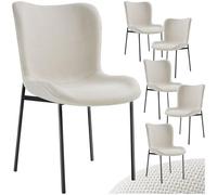 TecTake® Set da 6 Poltrone in Stile Scandinavo, Seduta Ergonomica, Gambe in Acciaio, Cappucci Antiscivolo, Sedia Sala da Pranzo, Cucina, Sedia Soggiorno - Tessuto Bianco Avorio/Nero