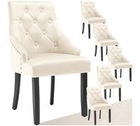 TecTake® Set da 6, sedie da pranzo, rivestimento in velluto morbido, seduta imbottita in gommapiuma, schienale curvo, gambe in legno massiccio, sedie cucina, soggiorno, sedia ergonomica - Crema/Nero
