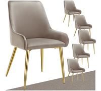 tectake® Set da 6 Sedie Imbottite con Braccioli, Effetto Velluto, 120 kg | 52x61x89 cm, Schienale Ergonomico, Imbottitura in Schiuma, Gambe in Acciaio, Cappucci Antiscivolo Antigraffio, Tortora