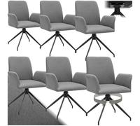 TecTake® Set da 6 sedie sala da pranzo, sedia girevole 360 gradi, tessuto intrecciato, seduta imbottita, braccioli, gambe in acciaio, sedia ufficio, cucina, scrivania, poltrona ufficio - Antracite
