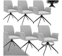 tectake® Set da 6 sedie sala da pranzo, sedia girevole 360 gradi, tessuto intrecciato, seduta imbottita, braccioli, gambe in acciaio, sedia ufficio, cucina, scrivania, poltrona ufficio - Grigio Chiaro