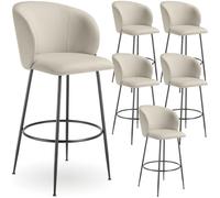 TecTake® Set da 6 Sgabelli, Sgabello da Bar alto con Schienale Imbottito in Velluto con poggiapiedi, Gambe in Acciaio Zincato, Piedini Antiscivolo, Per Cucina, Bar, Sgabello da Bistrot - Crema/Nero