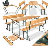 tectake® Set da Birreria Pieghevole, 3 Pezzi, 8 Posti, Idrorepellente | Tavolo 170x69x77 cm Max 100 kg, Panca 170x41x83 cm Max 300 kg, Schienali Rimovibili, Legno di Abete, Verniciato, Marrone