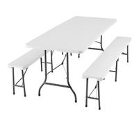 TecTake® Set da Campeggio Richiudibile, Tavolo da Giardino, 2 Comode Panche da Esterno, Telaio in Acciaio Smaltato, Pratica Maniglia per il Trasporto - Bianco