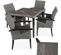 TecTake® Set da Esterno in Rattan 5 Pezzi, Tavolo Giardino Taranto con Set Sedie, Lastra in Gres Porcellanato, Comode Sedute, Intreccio Pregiato,Salotto da Giardino, Resistente ai Raggi UV - Grigio