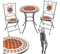 TecTake® Set da Giardino con Lavorazione a Mosaico, Tavolino Salotto con Set Sedie Pieghevoli, Telaio in Metallo, Resistente agli Agenti Atmosferici, Design Elegante - Marrone