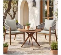 tectake® Set da Giardino da 3 Pezzi, Tavolo Rotondo Ø 70 cm e 2 Sedie Rope