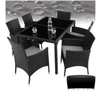 TecTake® Set da Giardino in polyrattan, 6 Sedie, 1 Tavolo, Molto Pratico, Sedie con Piedini in plastica Anti-graffio, Salotto da Giardino Esterno, Tavolo da Giardino Con Sedie - nero/grigio
