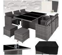 tectake® Set da Giardino in Rattan e Alluminio 178 x 114 x 72 cm, per 10 | Resistente alle Intemperie, Copertura Protettiva Inclusa, 16 Imbottiti, Viti in Acciaio Inossidabile, Arredo, Grigio