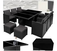 tectake® Set da Giardino in Rattan e Alluminio 178 x 114 x 72 cm, per 11 | Resistente alle Intemperie, Copertura Protettiva Inclusa, 16 Imbottiti, Viti in Acciaio Inossidabile, Arredo, Nero