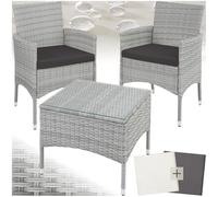 TecTake® Set da Giardino in Rattan Lucerna, Robusto Telaio in Acciaio, Set Sedie da Esterno, Tavolino Salotto con Piano in Vetro, Comodi Cuscini, Design Moderno - Grigio Chiaro