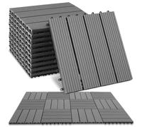 tectake® Set di 11 Piastrelle per Terrazza, Balcone, Giardino in WPC, Piastrelle da Giardino con Sistema a Clic, Superficie Antiscivolo, Resistente alle Intemperie, Effetto Legno - Grigio