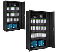 tectake® Set di 2 Armadio Portadocumenti - 180 x 90 x 40 cm - Scaffale Metallo Garage, Armadi Chiudibil a 5 Scomparti, Ripiani Regolabili, Armadio Ufficio con Ante Rinforzate - Nero